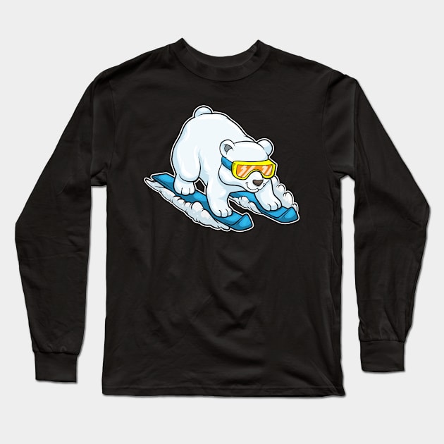 Polar bear as Skier with Skis & Ski goggles Long Sleeve T-Shirt by Markus Schnabel